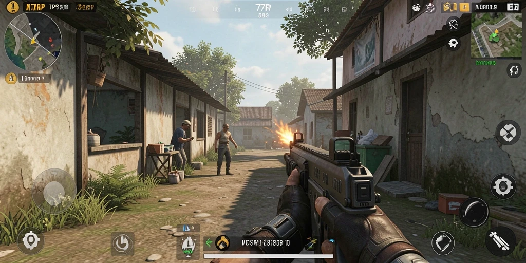 Tangkapan layar gameplay <strong>77RP</strong> yang menunjukkan aksi TPS yang mendebarkan.