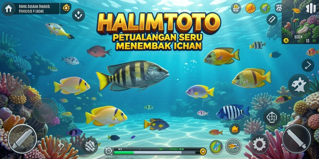 Tampilan gameplay seru dalam HALIMTOTO saat menembak ikan.