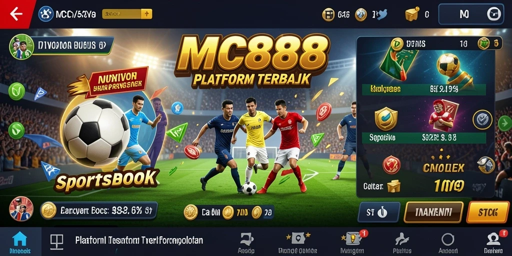 Screenshot utama menunjukkan tampilan antarmuka taruhan Sportsbook yang menarik.
