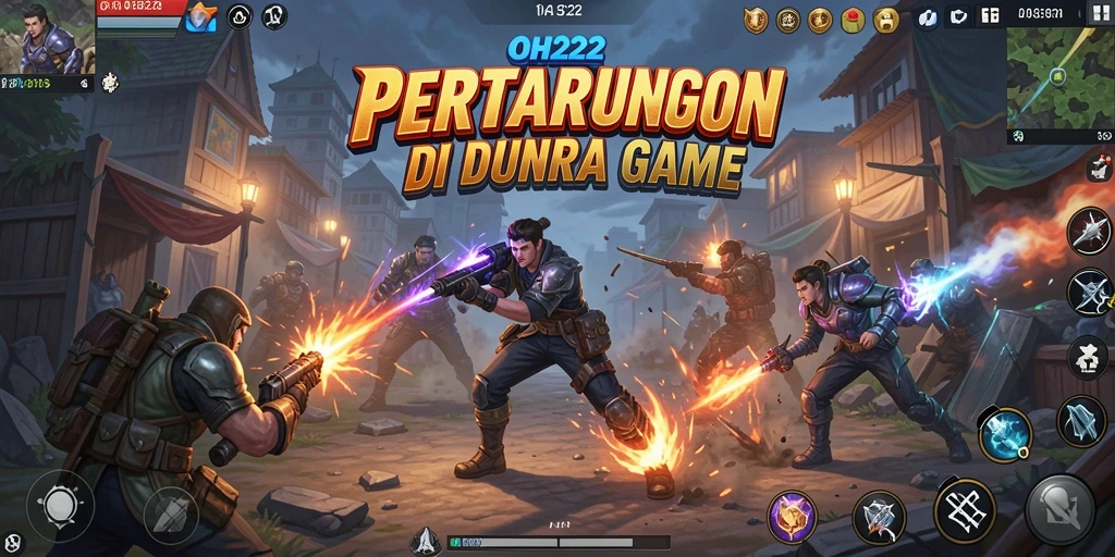 Screenshot menunjukkan karakter bertarung di arena yang memukau.