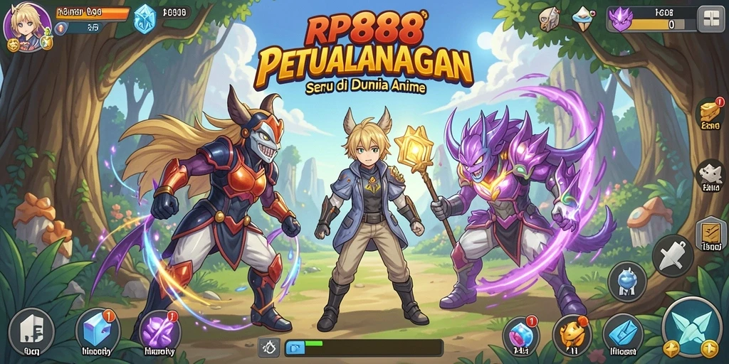Tampilan gameplay RP888 yang memukau dengan karakter anime ikonik.