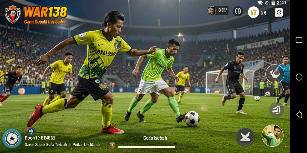 Tampilan aksi dalam game WAR138 dengan pemain sepak bola beraksi.